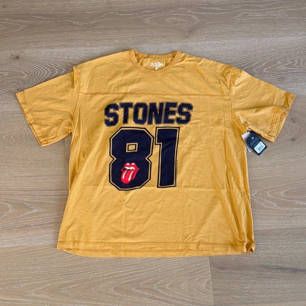 Junk Food Clothing Rolling Stones '81 Tee Size L/XL Yellow Navy Blue